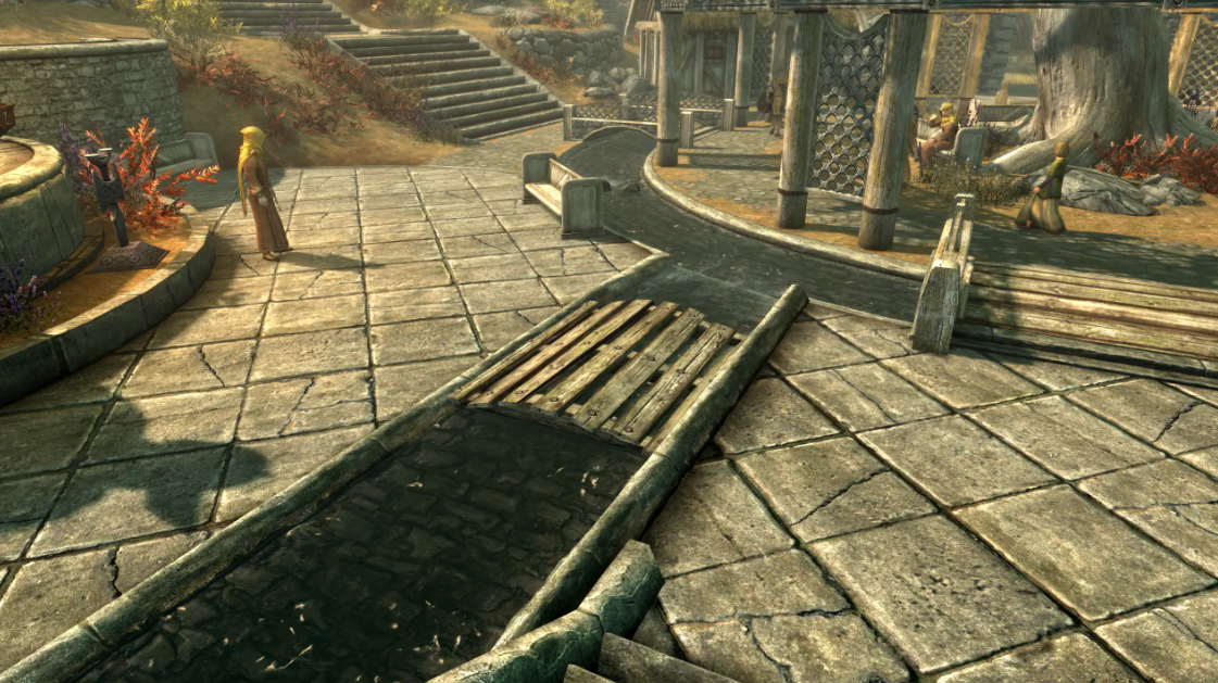 A bridge in Skyrim added via a player-created modification